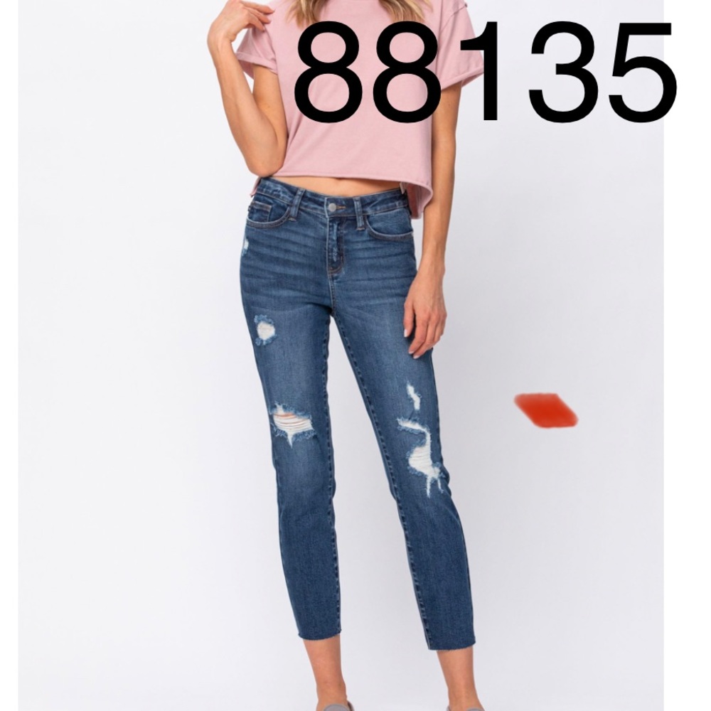Judy Blue mid rise cut off relax fit jeans with distress